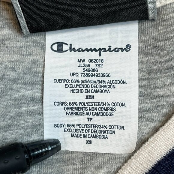 Champion Womens Sherpa Fleece Varsity Bomber Zip Jacket Cream Navy Stripe XS - Picture 8 of 11